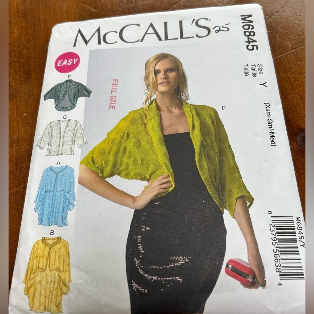 McCalls M6845 for wraps and jackets - exsm- sm- med- uncut